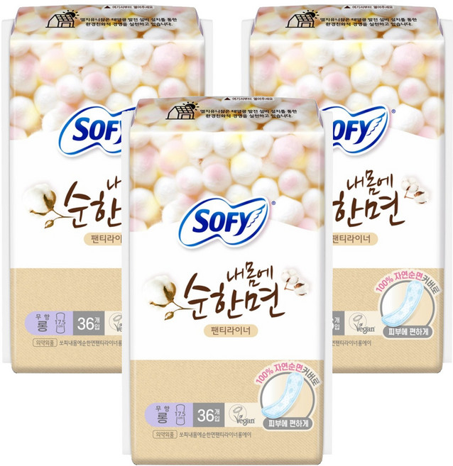 쏘피 내몸에 순한면 팬티라이너, 롱, 36개입, 3개
