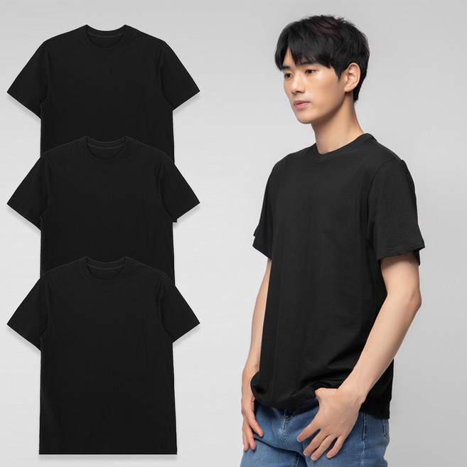 베이스알파에센셜 남녀공용 30수 순면 무지 라운드 반팔티 3팩 (레이어드/기본티/홈웨어)