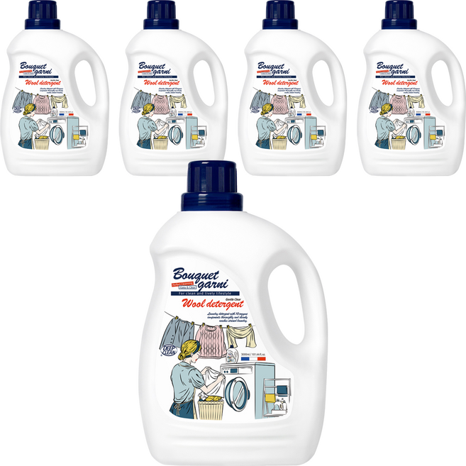 부케가르니 젠틀 클리어 중성 울 세제 본품, 3L, 5개