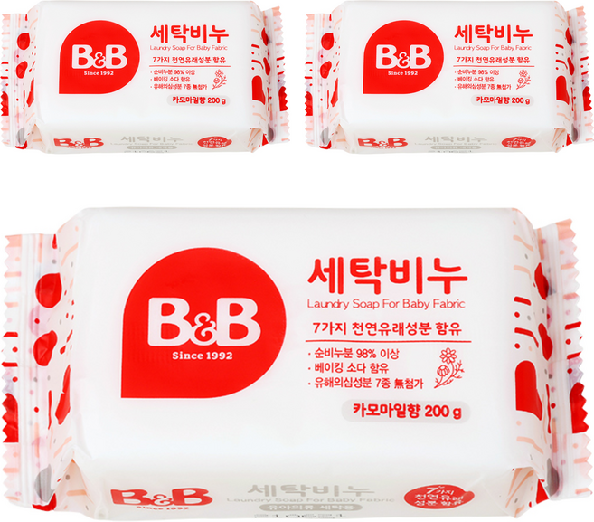 비앤비 유아 세탁비누 카모마일, 200g, 3개