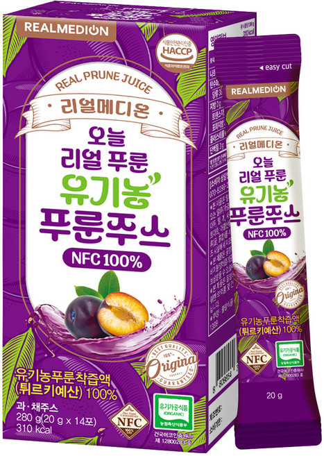 리얼메디온 오늘 리얼 유기농 푸룬주스 NFC 100% 14p, 1개, 280g