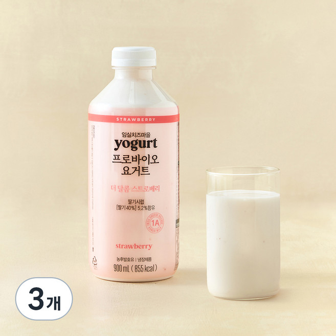 숲골 임실치즈마을 프로바이오 요거트 딸기, 900ml, 1개입, 3개