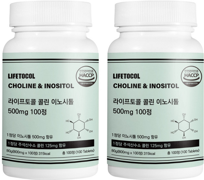 라이프토콜 콜린 이노시톨 500mg, 100정, 2개