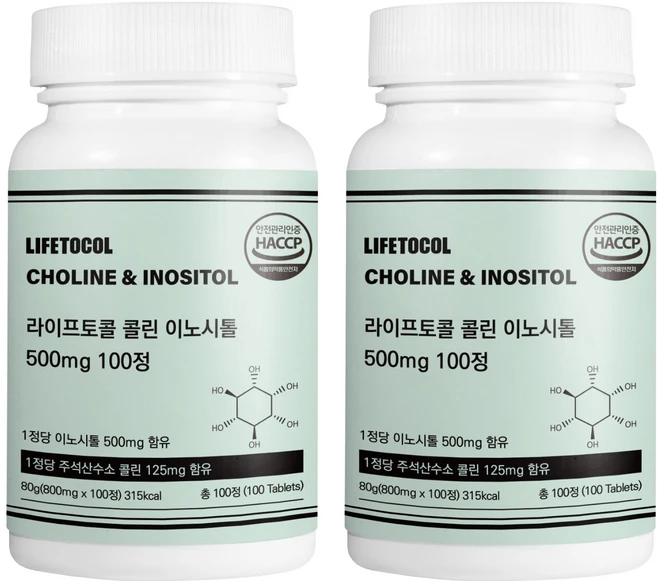라이프토콜 콜린 이노시톨 500mg, 100정, 2개 - 쿠팡