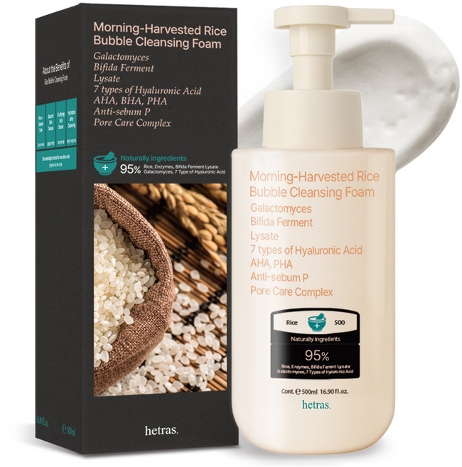 헤트라스 아침햅쌀 약산성 대용량 딥 클린 버블 클렌징 폼, 500ml, 1개