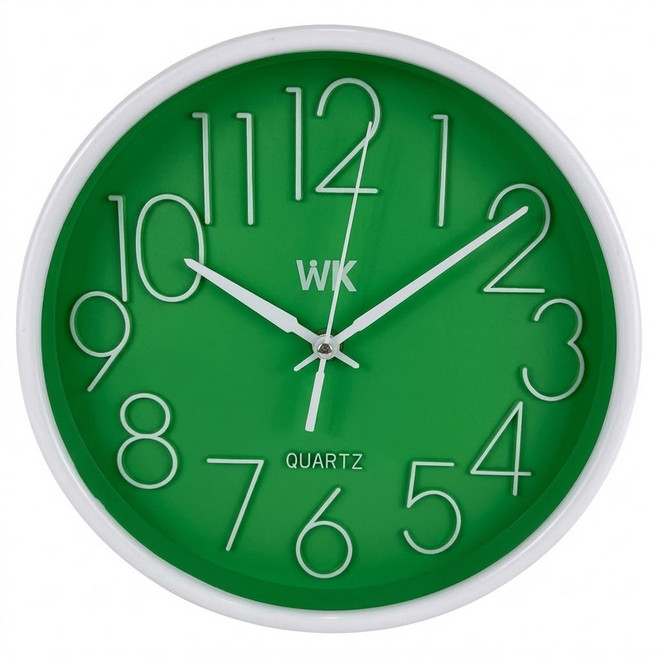 WKING 8吋簡約時尚掛鐘 立體凸字 274g, 綠色 + 白色, 1個