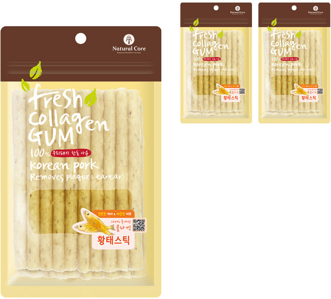 네츄럴코어 프레쉬 콜라겐 스틱 강아지 간식, 황태, 100g, 3개