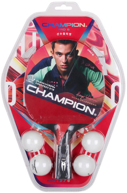 참피온 쉐이크 탁구 라켓 선수용 PRO S + 탁구공 4p, 1개