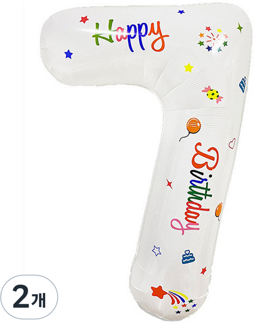세컨드베스트 깔끔한 화이트 파티풍선 80cm, 프린트 숫자 7, 2개