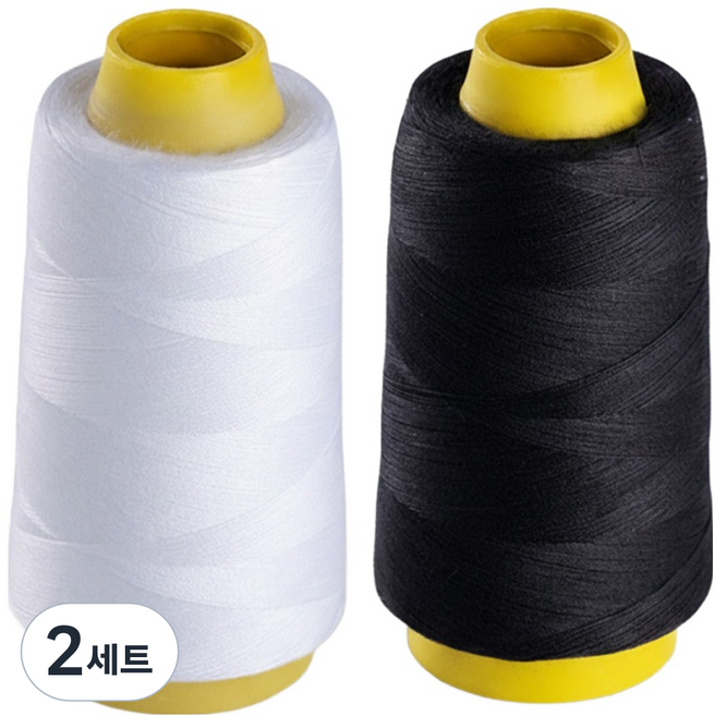 앙플러스 바느질 실 기본 2종 세트, 화이트, 블랙, 2세트