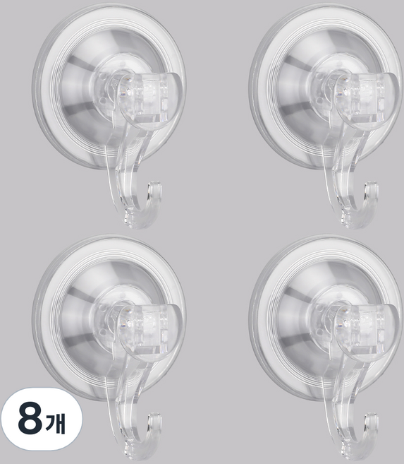 코멧 강력 흡착식 벽걸이 후크, 투명색, 8개