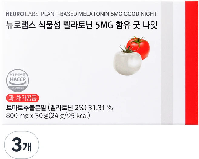 뉴로랩스 식물성 멜라토닌 5MG 함유 굿 나잇 24g, 3개, 30정 - 쿠팡