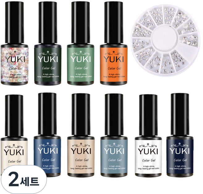 유키 청담동네일 10종 B세트, 젤네일 10종 + 크리스탈 네일스톤세트, 2세트