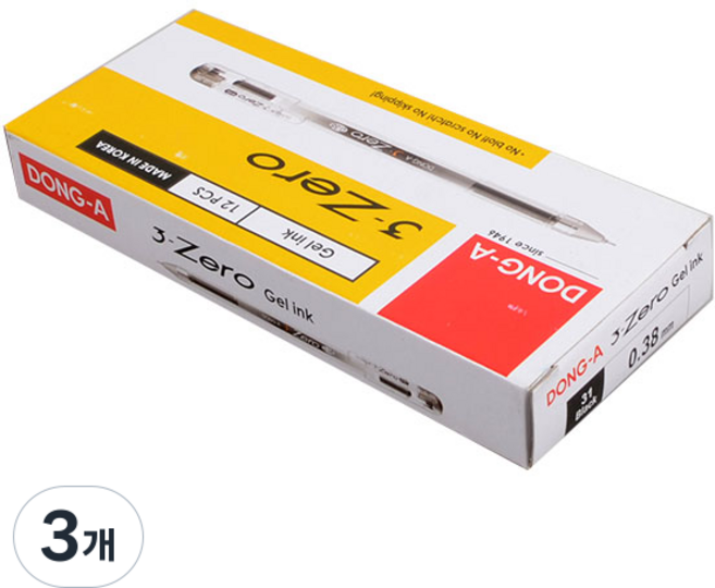 DONG-A 3 Zero 中性筆 0.38mm 12入, 黑色, 3個