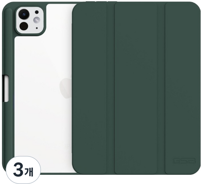 지에스비케이스 아이패드 애플펜슬 수납 클리어 하이브리드 케이스, 나이트그린, 3개