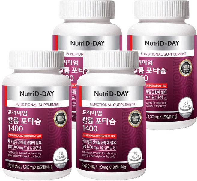 뉴트리디데이 프리미엄 칼륨 포타슘 1400, 120정, 4개