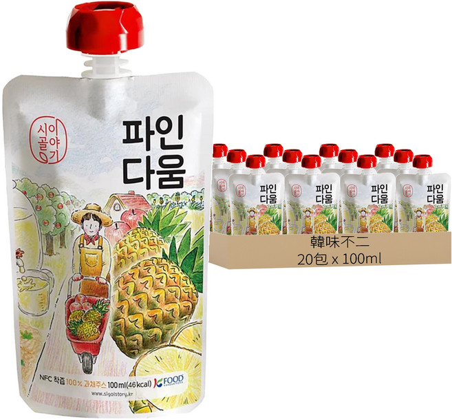 韓味不二 鄉村故事 鳳梨蘋果汁, 20包, 100ml