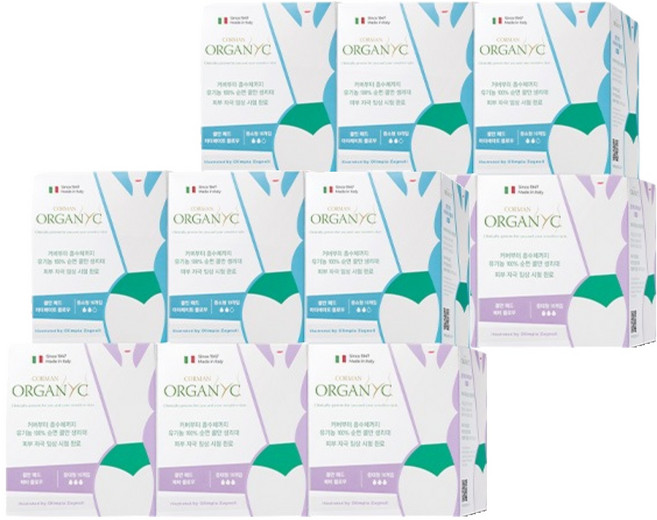 ORGANYC 콜만 중대형 생리대 날개형 30p + 중소형 생리대 날개형 30p, 2세트