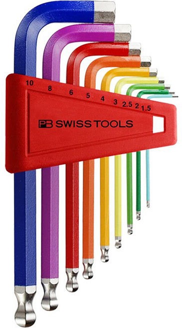 PB SWISS TOOLS 超短球型六角板手組 彩虹系列 9支, 1組