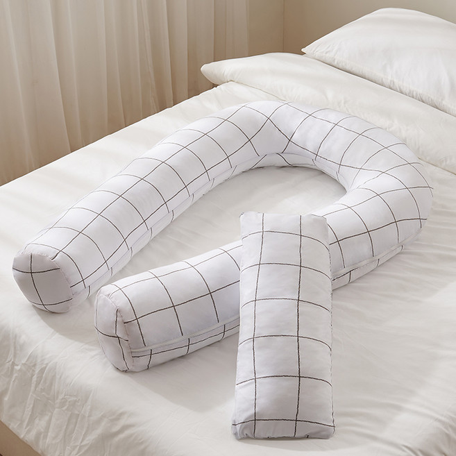 삼익가구 모노 U자형 커버분리형 바디필로우 + 레그필로우, 체크화이트