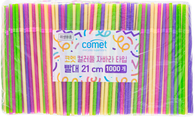 코멧 컬러풀 자바라 타입 빨대 21cm, 1000개입, 1개