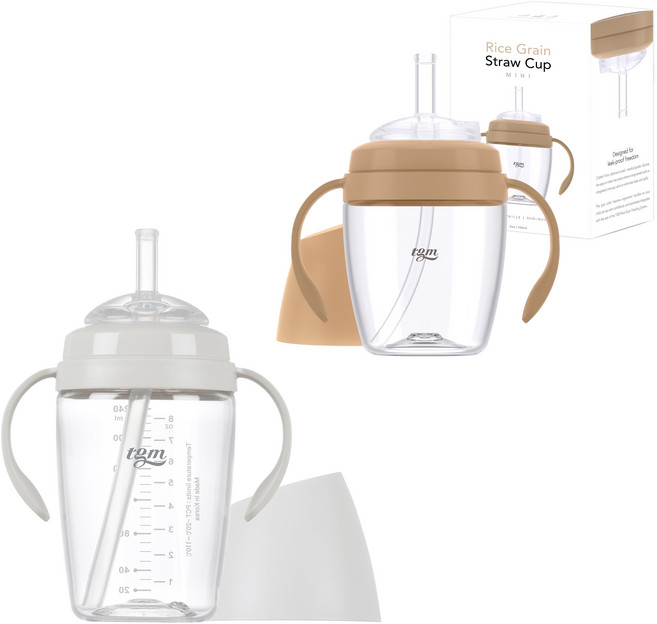 티지엠 트라이탄 쌀알 빨대컵 240ml + 빨대컵 mini 160ml + 빨대 세척솔 1p, 1세트, 트라이탄 빨대컵(퓨어화이트) + 빨대컵 mini(탠브라운)