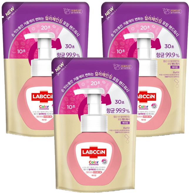 랩신 컬러체인징 핸드워시 리필 베리향, 200ml, 3개