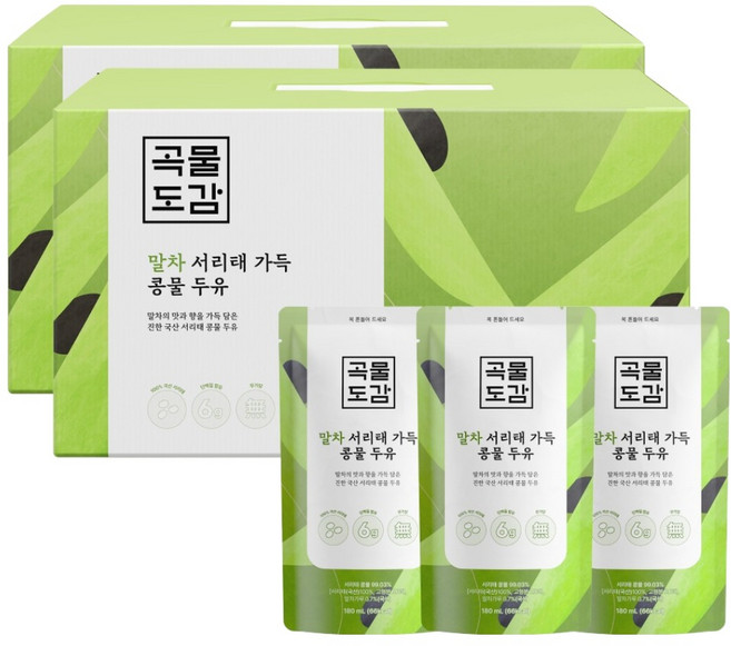 곡물도감 국산 말차 서리태 가득 콩물두유, 180ml, 30개