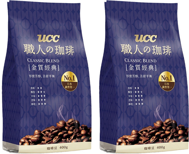 ucc 職人的珈琲 金質經典咖啡豆, 咖啡豆(無研磨), 400g, 2包