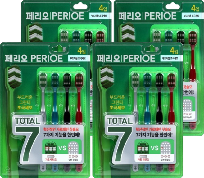 페리오 토탈7 칫솔 부드러운 미세모, 4개입, 4개