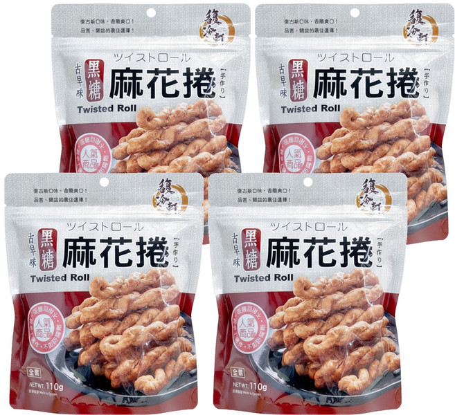 馥珍軒 黑糖麻花捲, 110g, 4包
