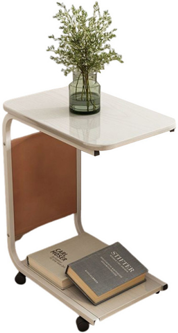 德利生活 沙發邊桌帶輪款, 白色, 1個