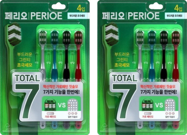페리오 토탈7 칫솔 부드러운 미세모, 4개입, 2개