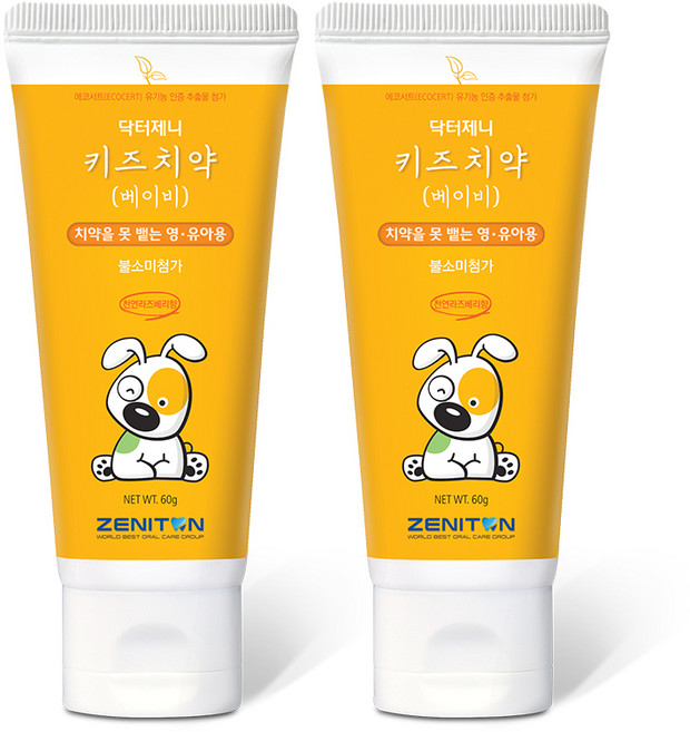 제니튼 닥터제니 키즈치약 베이비 무불소, 60g, 2개