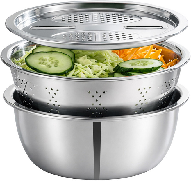 앞날창창 올인원 스텐 믹싱볼 채반 채칼 세트, 실버, 1개