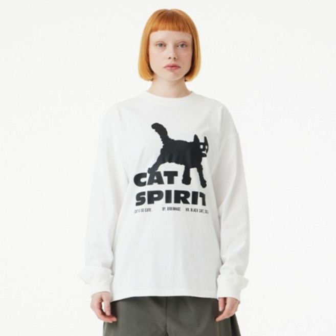 어반에이지 남녀공용 통기성 Cat Spirit 롱슬리브 면 티셔츠
