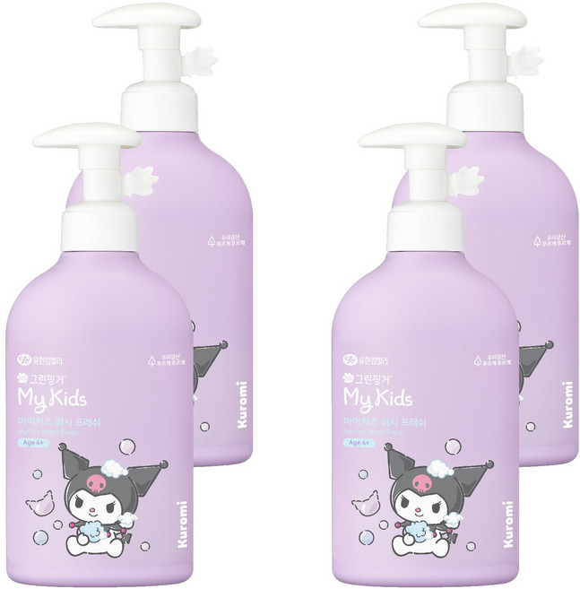 그린핑거 마이키즈 프레쉬 산리오 쿠로미 키즈 바디워시 그린향, 320ml, 4개