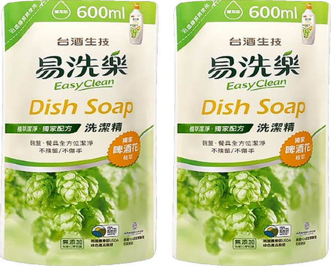TTL BIO-TECH 台酒生技 易洗樂洗潔精 補充包, 600ml, 2包