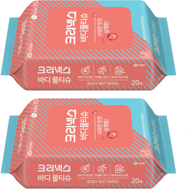 크리넥스 바디 물티슈 리필형 랜덤 발송, 20매입, 2개