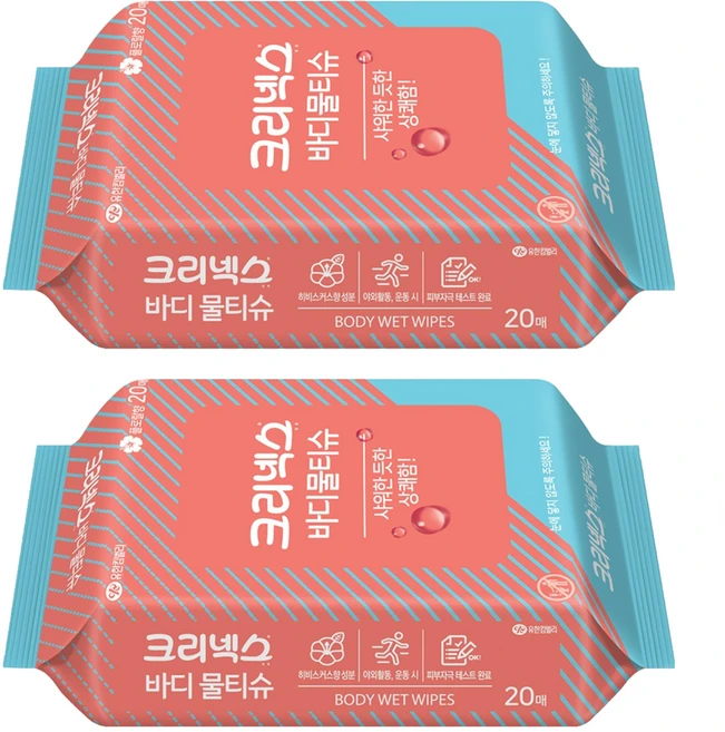 크리넥스 바디 물티슈 리필형 랜덤 발송, 20매입, 2개 - 쿠팡