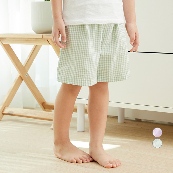 롤리트리 아동용 시어서커 체크 5부 파자마 바지