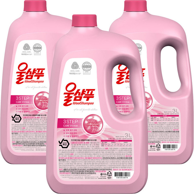 울샴푸 오리지널 중성세제 본품, 3L, 3개