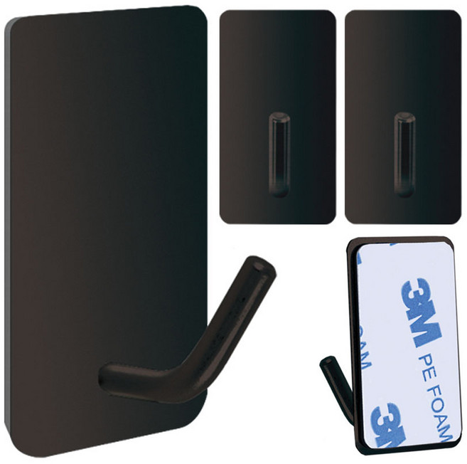 TheLiving 다용도 스테인레스 고리형 직사각 후크, 블랙, 4개