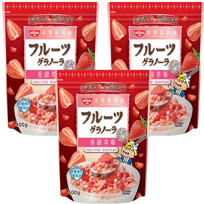 NISSIN 日清 綜合水果穀物脆 香甜草莓, 400g, 3包
