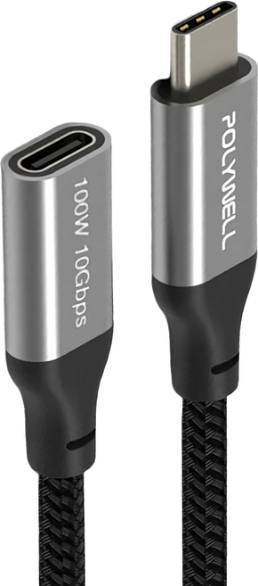 POLYWELL 寶利威爾 USB Type-C延長線 100W 10Gbps 公對母 可充電 可傳輸 編織線 PW15-W45-A353, 1條, 2m