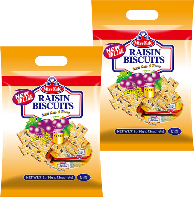 康元 Miss Kate 蜂蜜燕麥葡萄餅 (26g x 12小包) 新口味, 312g, 2袋