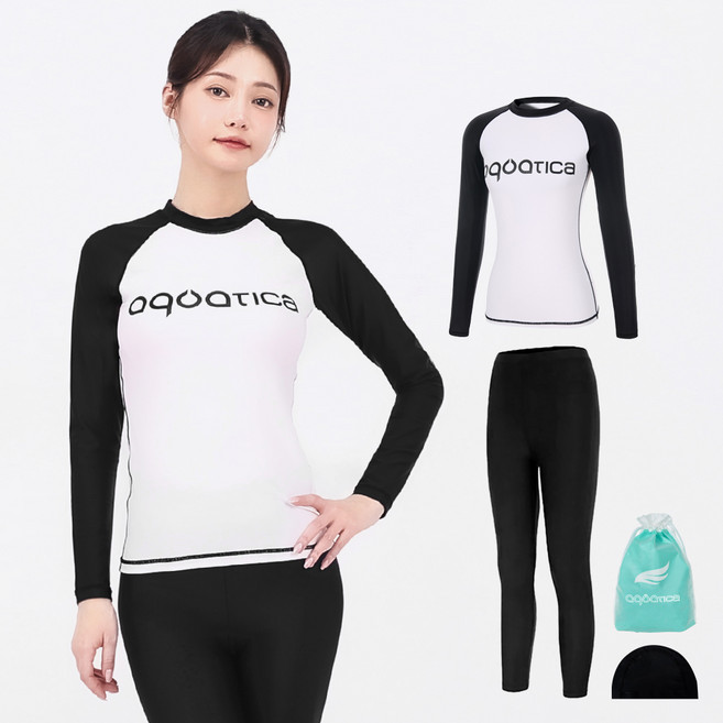 아쿠아티카 여성용 래쉬가드 상의 AQAWTS23003 + 워터래깅스 + 스판수모 + 비닐백 세트