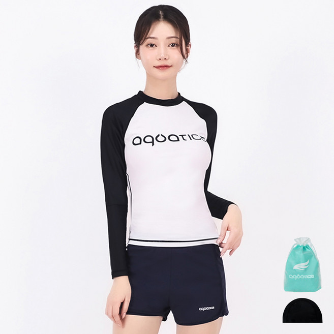 아쿠아티카 여성용 래쉬가드 상의 AQAWTS23003 + 레이어드 스윔 보드숏 WPT23002 + 스판수모 + 비닐백 세트