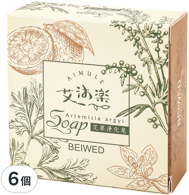 BEIWED 貝薇美學 艾草淨化皂 甜橙微香 手工皂, 110g, 6個