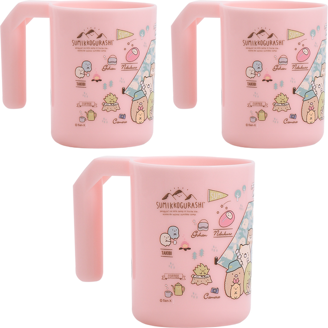 Sumikkogurashi 角落生物 PP牙刷杯 280ml, 露營粉, 3入